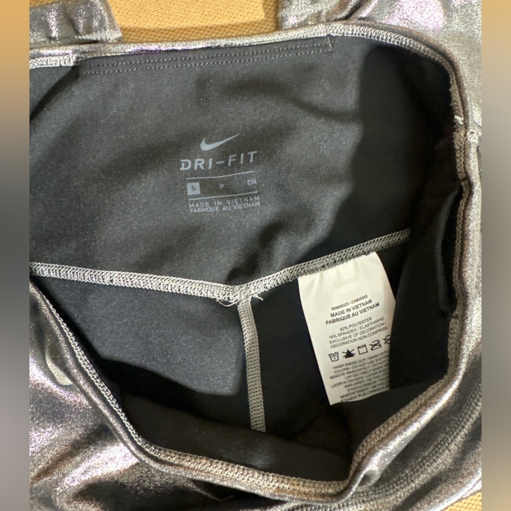 Nike Metallic Black Biker Shorts | Shiny Compression Workout | Size Small | EUC - Picture 3 of 5